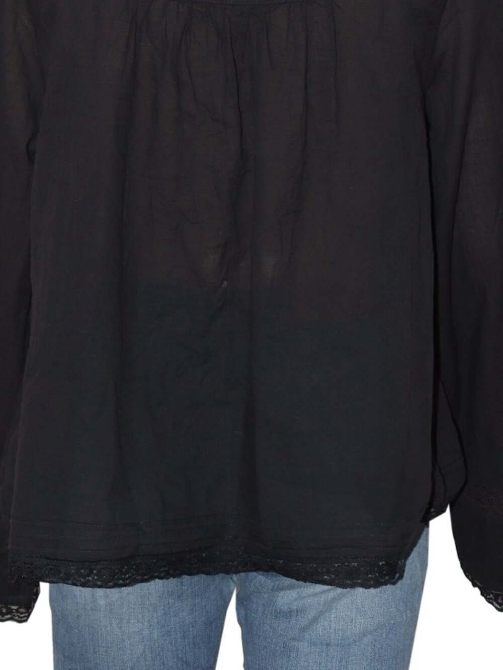 Free People Forevermore Long-Sleeve Blouse Top Lace Black XS - Picture 6 of 6